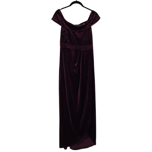 Lulus I'm Enchanted Burgundy Velvet Off-the-Shoulder Maxi Dress Medium - Picture 6 of 6